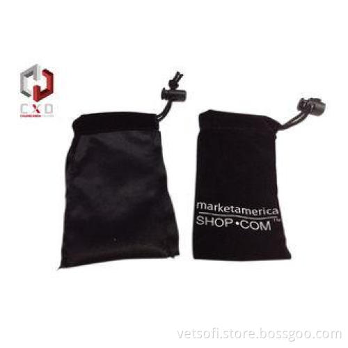 12 * 6 cm Black Printed Velvet Drawstring Bag For Gift Cust